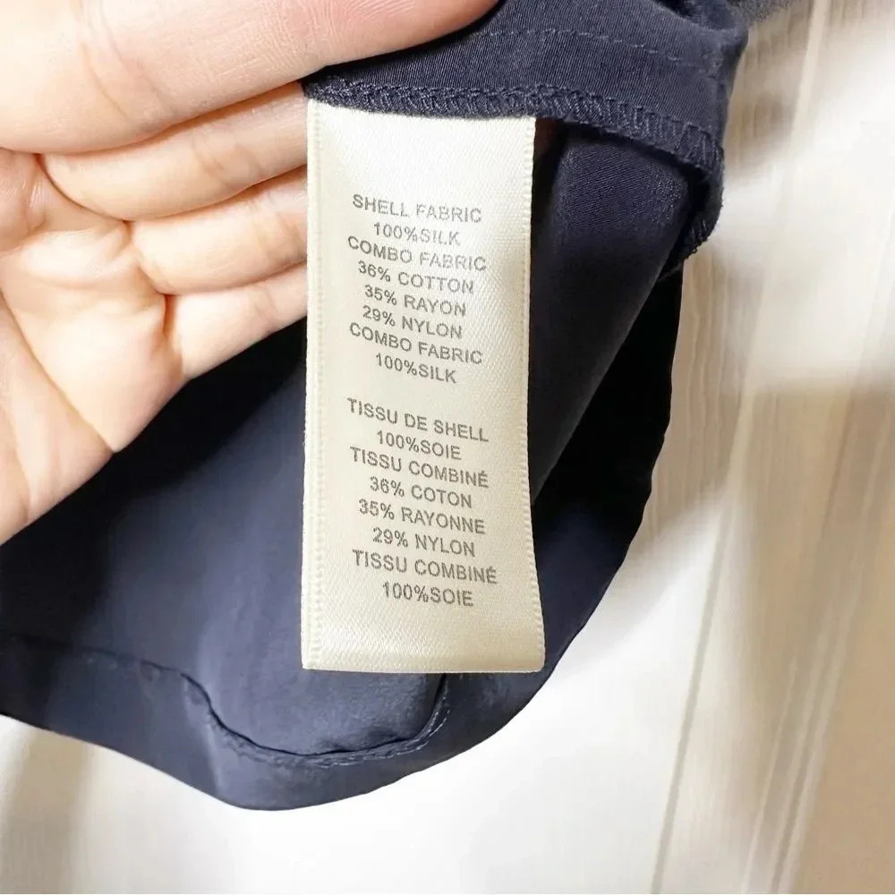 REBECCA TAYLOR 100% Silk Dark Blue Navy Crop Top Lace Short Sleeve Size‎ 2 - Picture 5 of 7